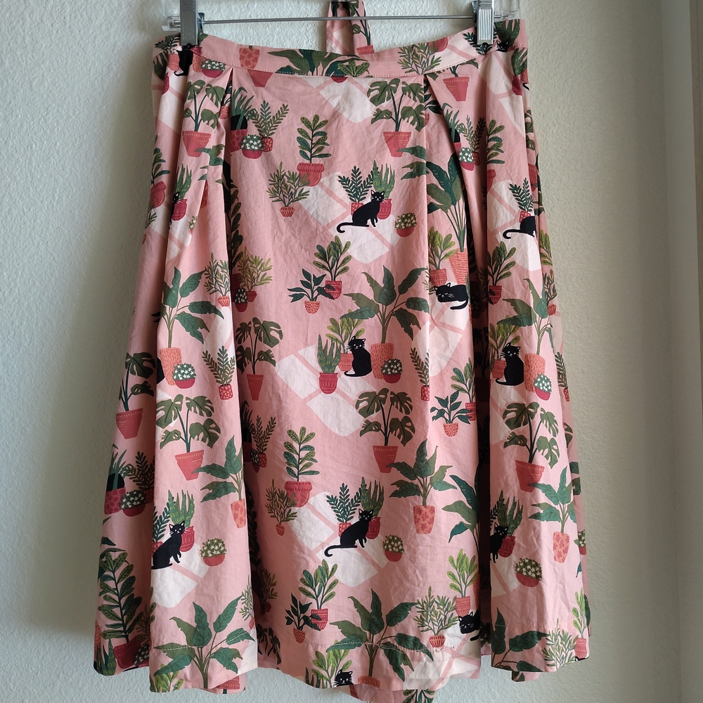 Princess Highway Pink Cat and Plant Midi Skirt